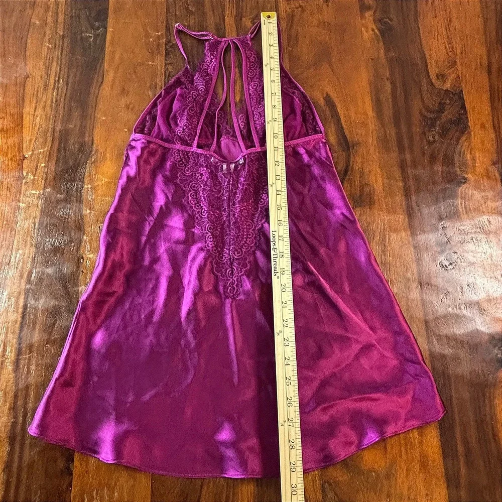 In Bloom by‎ Jonquil Magenta Purple Satin Lace Trim Strappy Back Chemise S